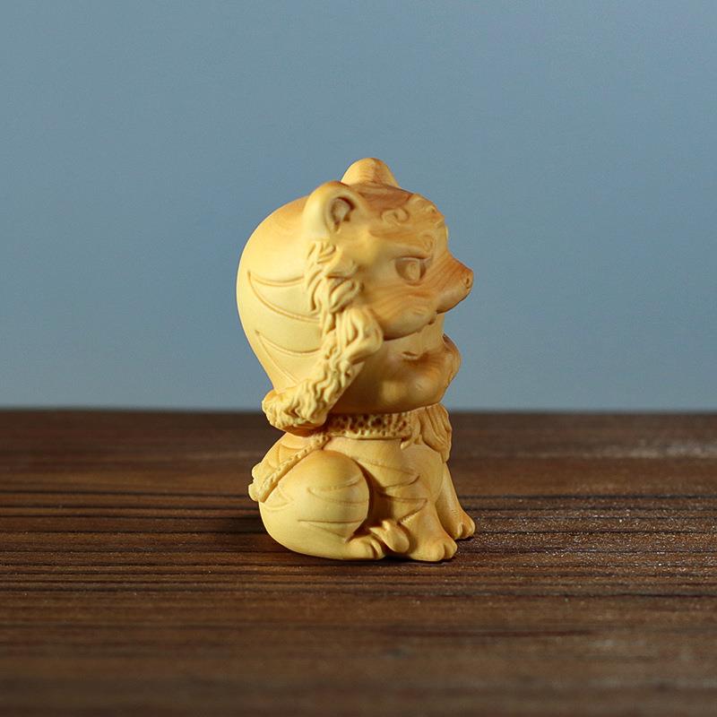 黄杨木雕生肖手把件木质家居装饰品车载摆件虎年吉祥把玩可爱虎妞