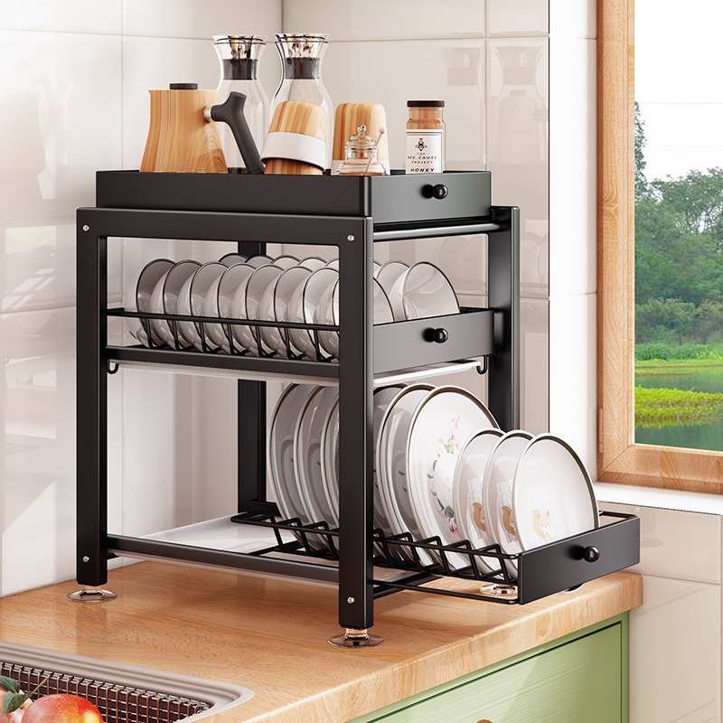 架架收纳盒物家用置抽碗盘架沥水碗筷台式收纳碗碟厨房碗柜式架拉