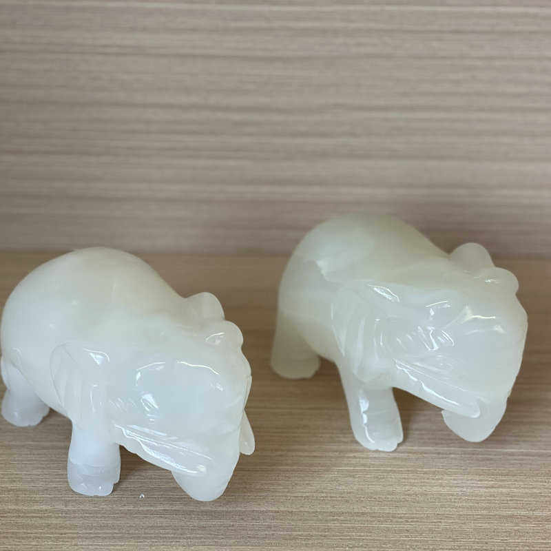 件小象家居工艺品石雕白玉饰品摆件外贸办公桌雕刻摆件