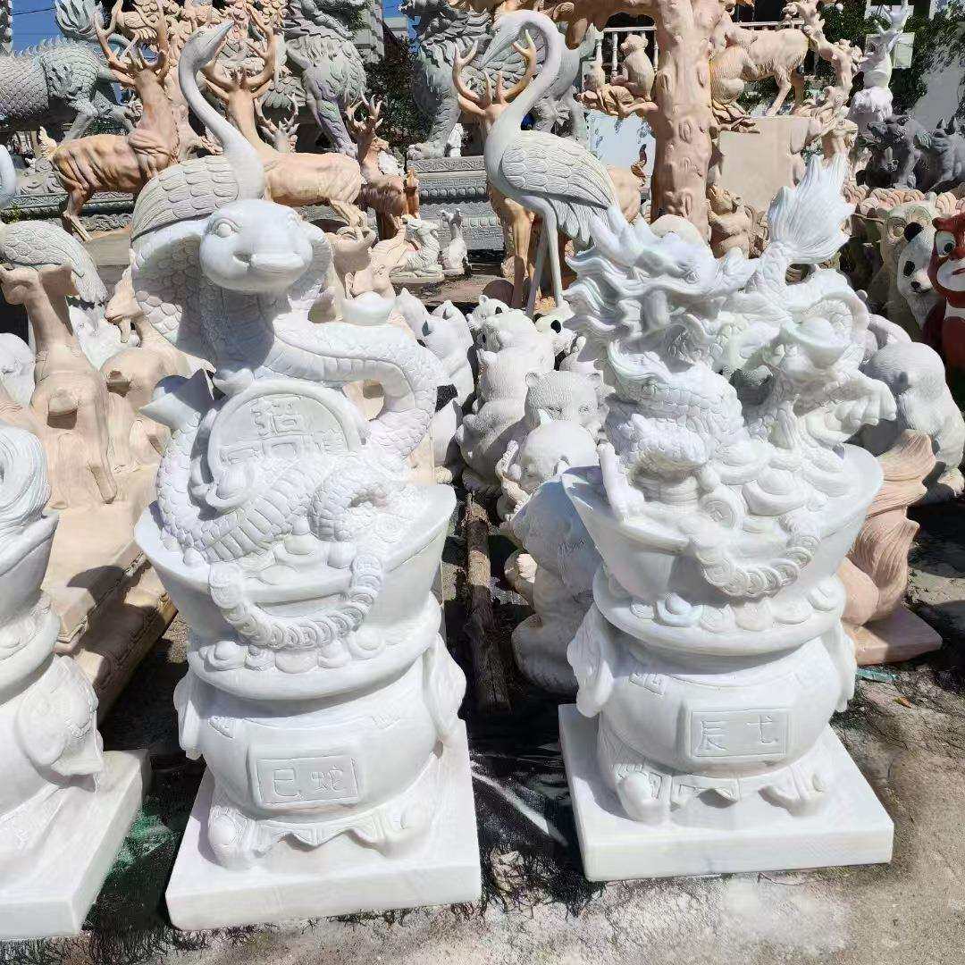 石雕十二生肖汉白玉属相动物鼠牛虎兔龙蛇马羊猴鸡狗猪厂家现货