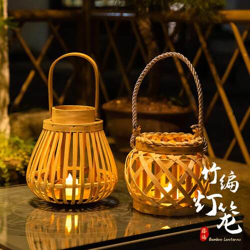 中秋节灯笼手提古风藤编竹编花灯发光宫灯汉服拍照道具成品仿古