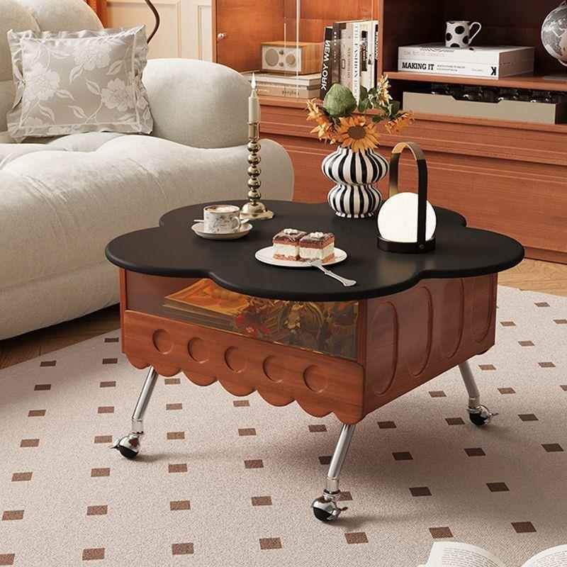 中古风实木升降花瓣茶几家用客厅可移动边几小户型多功能岩板茶台