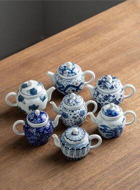中式青釉下彩花瓷山水纹茶茶壶陶瓷泡家用功夫茶釉具下彩迷63453