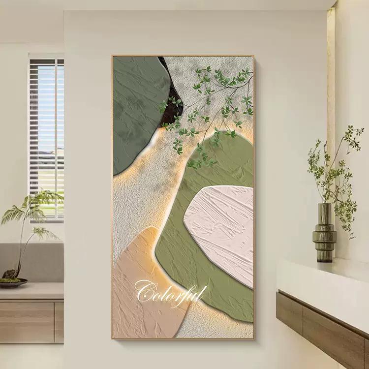 玄关装饰画现代简约绿植走廊过道壁画抽象色块入户正对门楼梯挂画图片