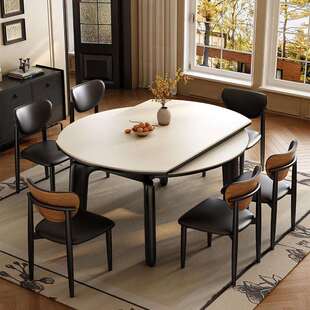 岩板餐桌椅225新桌款 0可变圆桌651小型家用实木伸户缩折叠8人吃饭