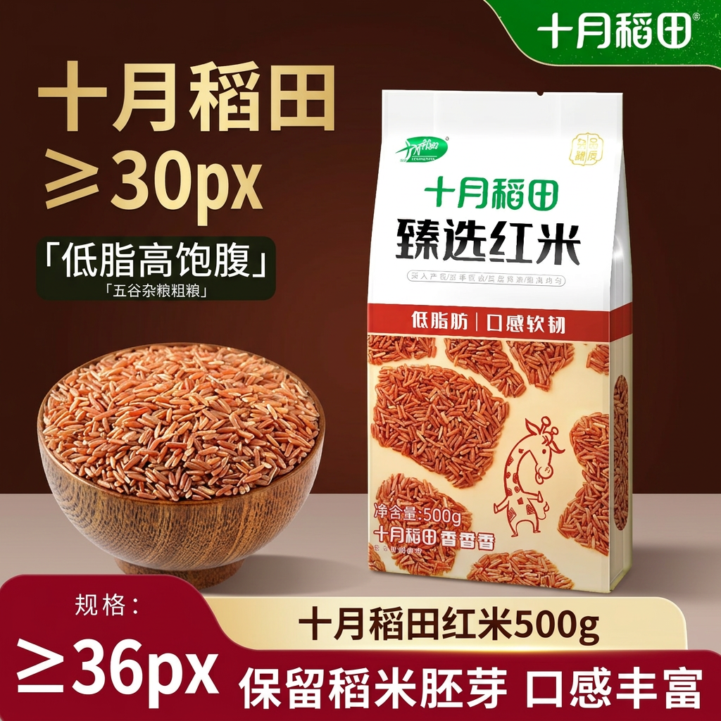 十月稻田红米500g红糙米杂粮米低脂高饱腹五谷粗粮粥原料健身代餐