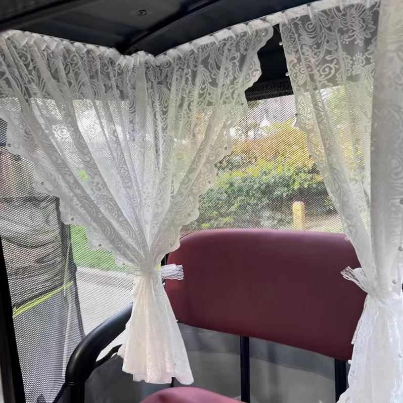 三轮车改造装饰四轮车遮阳帘电动车遮阳防晒神器魔术贴蕾丝窗帘