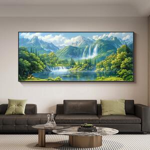 聚宝盆客厅沙发背景墙装饰画办公室风景挂画流水财富青山画山水画