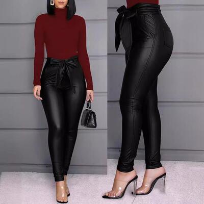 Women's pants, leather pants with belt included