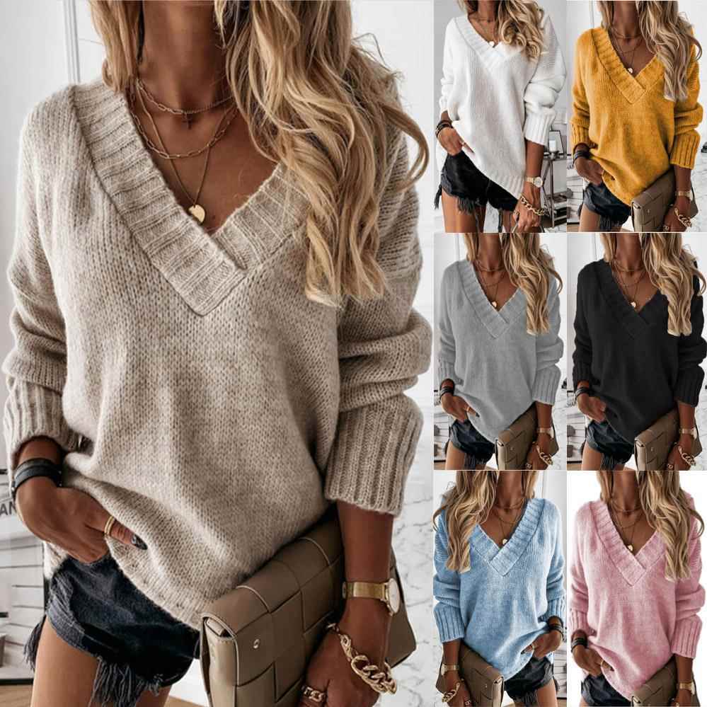 female womens sweater solid sweater long-sleeved knitted