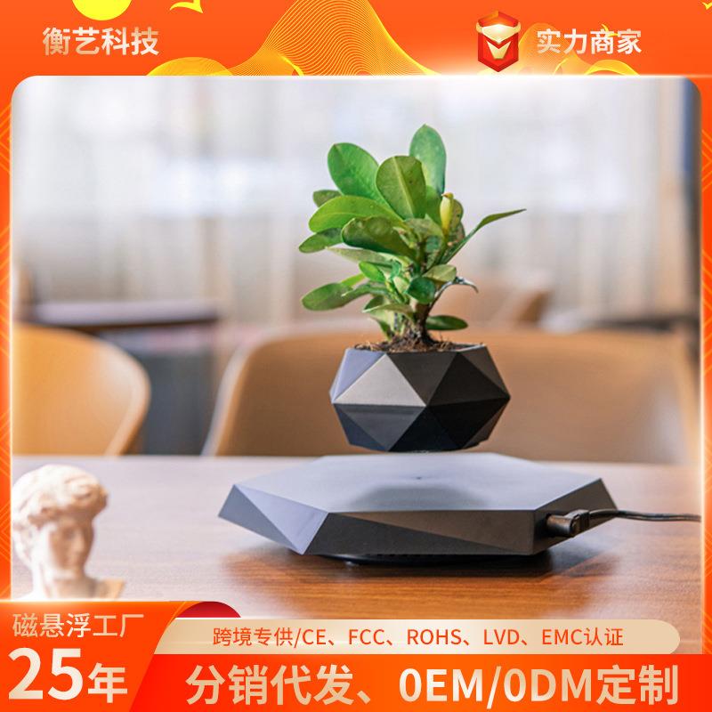 热销爆款悬浮大理石盆栽磁悬浮盆栽创意花盆盆景植物摆件家居摆件