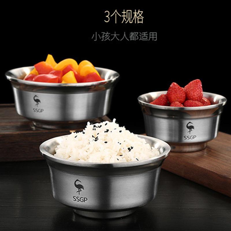 防烫304儿不SD0272锈钢双层幼园饭碗铁碗碗耐摔 家用大汤酒店饭碗