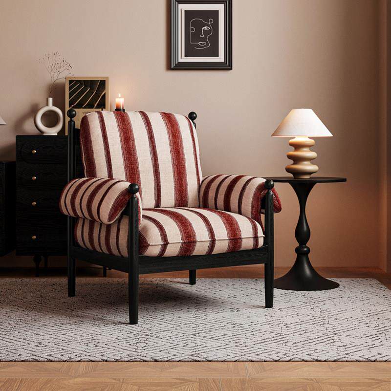 中古风赤乌休闲椅法式覆古设计师家用可拆洗实木高靠背单人沙发椅