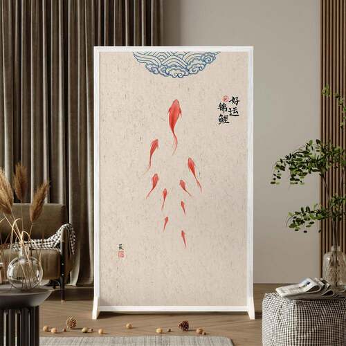 新中式简约现代隔断入户布艺遮挡客厅木质屏风玄关装饰移动座屏