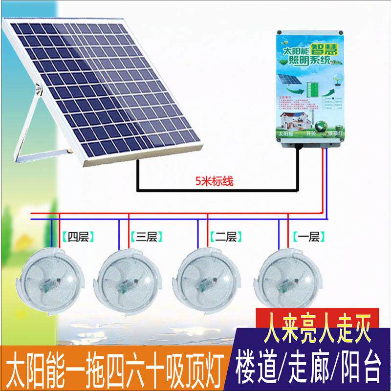 太阳能室内阳台灯 一拖六LED吸顶灯家用带人体感应过道旧楼道改造