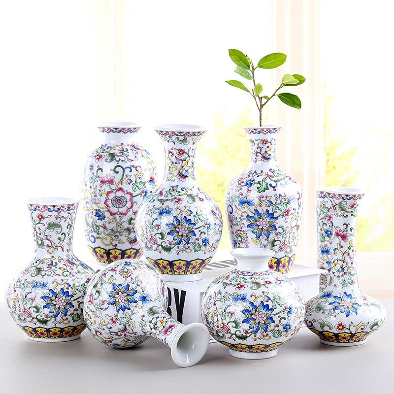 花瓶小口陶瓷青花瓷瓶迷你养水培珐琅彩复古花插桌面摆件茶道花器