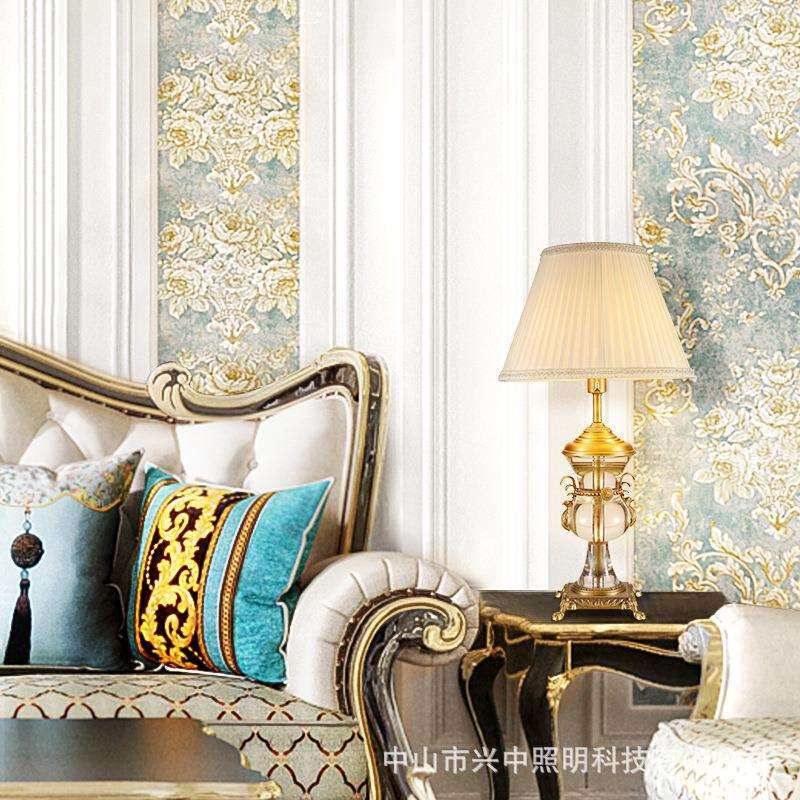 法式田园装饰台灯轻奢复古别墅客厅书房卧室床头灯具美式全铜灯饰