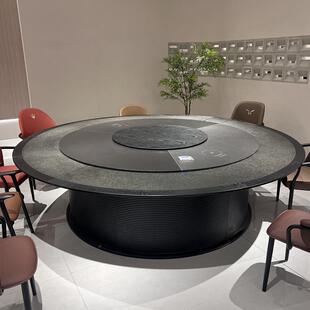 新中式酒店大圆桌电动餐桌包厢会所轻奢实木大岩板电动旋转