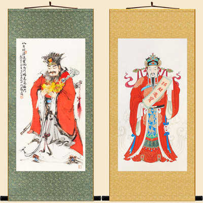 财神爷画像 招财进宝画像 绢布画卷轴挂画 玄关办公室客厅装饰画