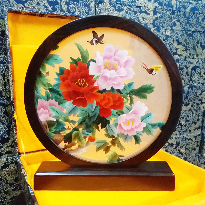 蘇州手工刺繡蘇繡雙面繡成品臺屏擺件送老外禮品如意架蘭姿蕙質