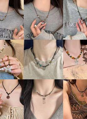 新中式国风醒狮福牌项链长款高级感祥瑞「小狮子」串珠锁骨链女