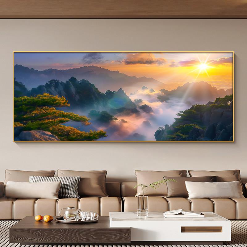 旭日东升客厅沙发背景装饰画东墙日出挂画新中式靠山图办公室壁画