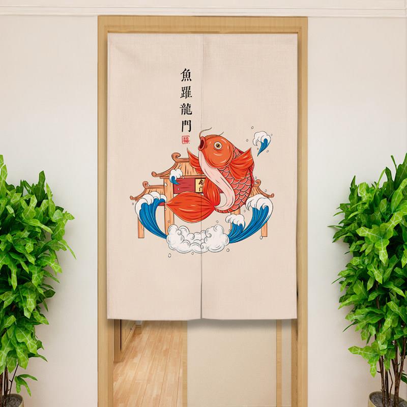 新中式门帘布艺隔断帘家用免打孔半帘厕所卧室挂帘厨房遮挡帘定制