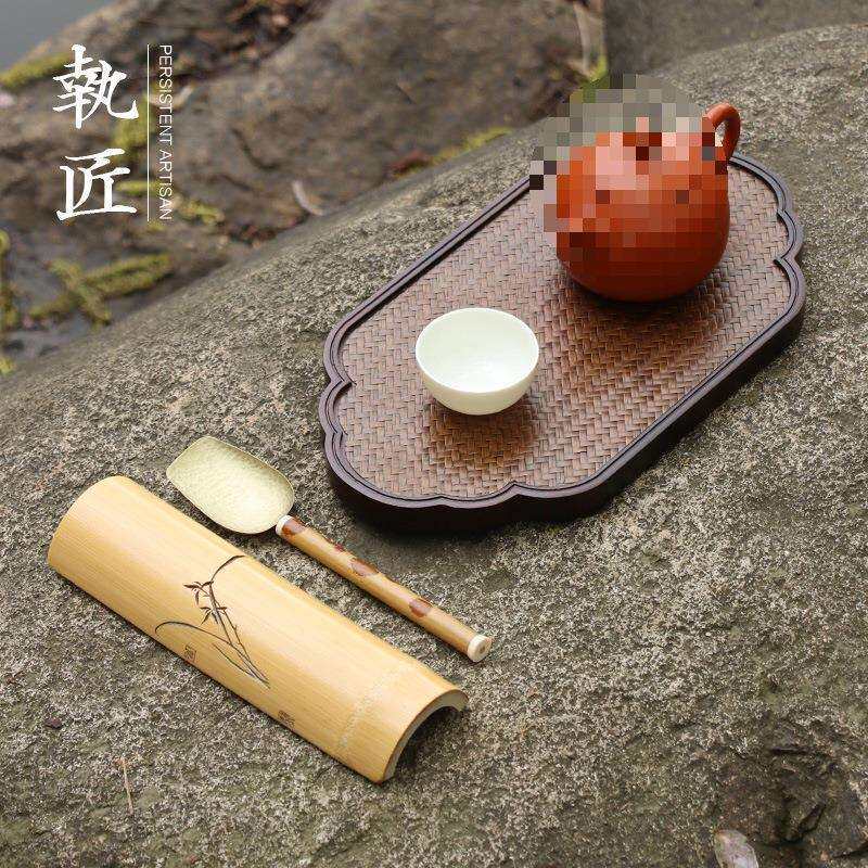 天然重竹席面干泡台葫芦编织储水式茶盘壶承壶垫壶托杯垫杯托