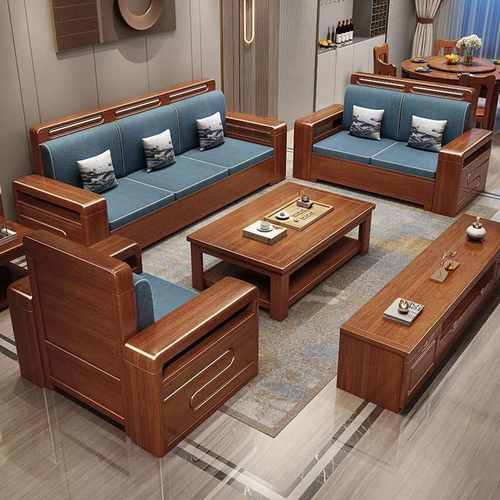 中式实木沙发组合胡桃木沙发客厅小户型冬夏两用贵妃转角高箱储物