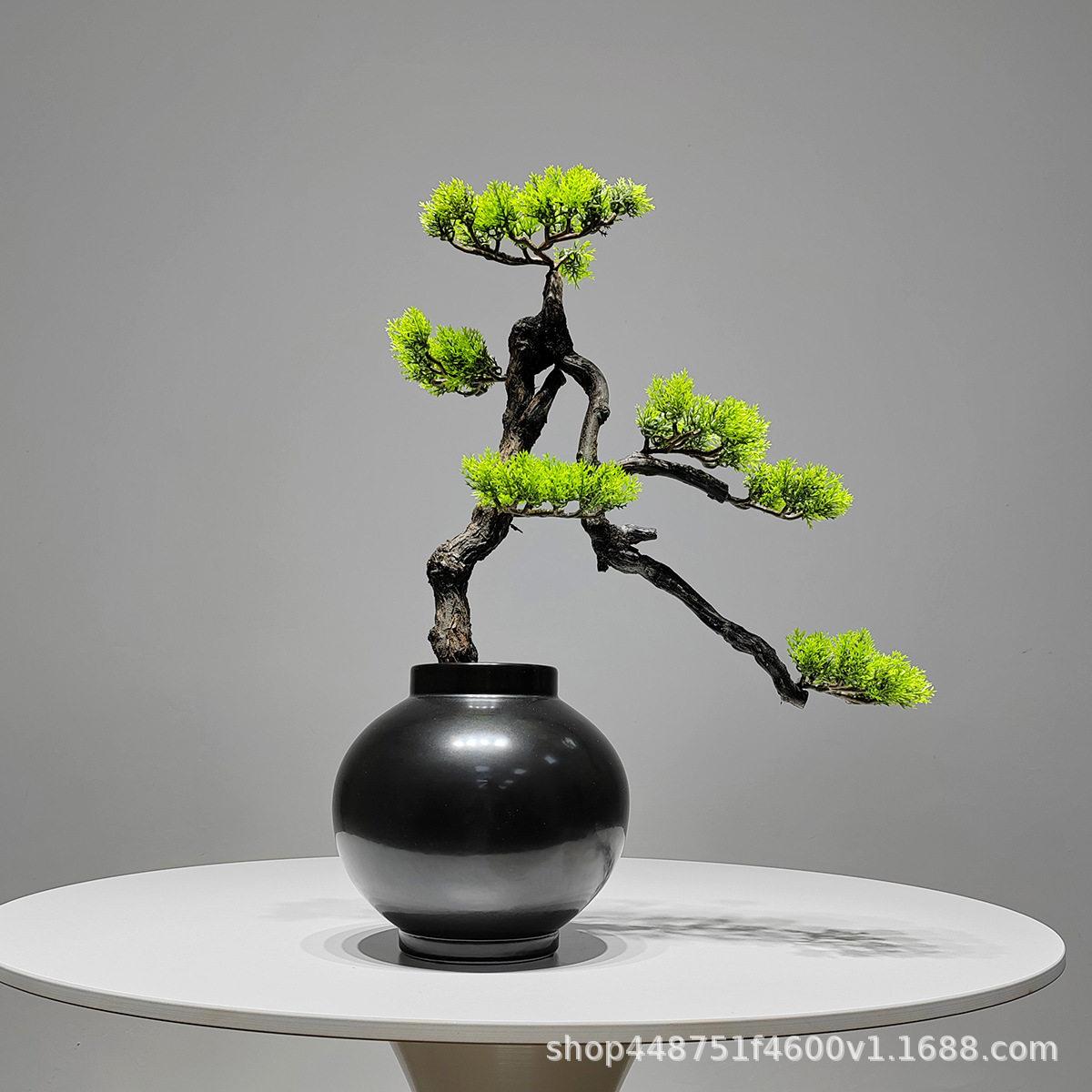 仿真迎客松盆景摆件绿植客厅室内装饰品松树样板间景观新中式摆设