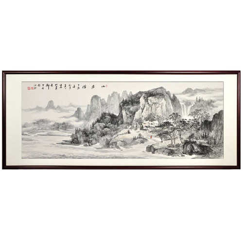 新办公室挂画水墨手绘字画禅意alj6山水画山国画装饰画中式客厅纯