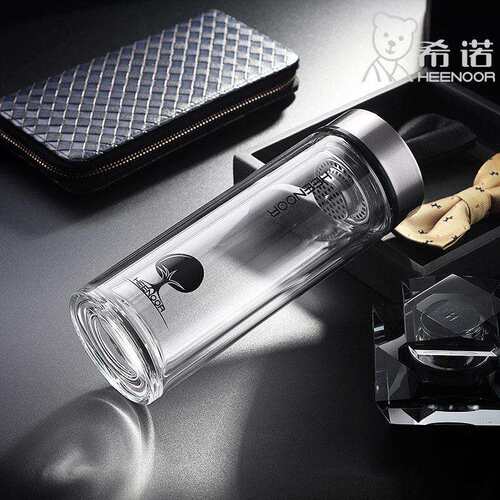 希诺双层玻璃杯 男经典商务家用 泡茶加厚 隔热保温 透明水晶杯
