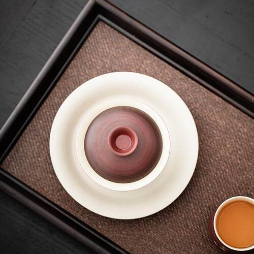 弥言日式诧寂风粉引茶山楂红手工壶陶瓷小茶台盖碗茶承壶垫家CDDF