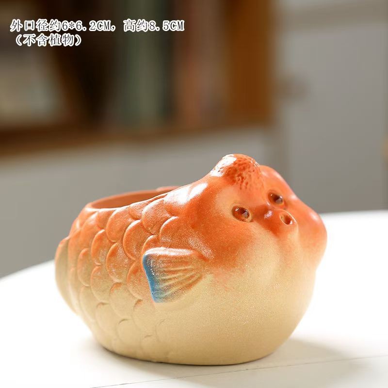 厂家卡通小丑鱼动物多肉花盆陶瓷中小口径透气陶土可爱工艺品
