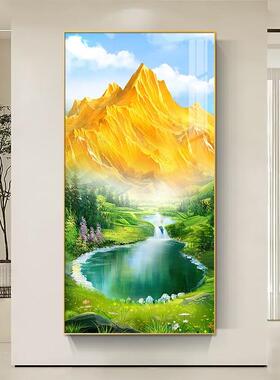 玄关装饰画金山图八方聚财山水画聚宝盆竖版风景挂画走廊过道壁画