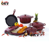 pot 珐琅锅五件套 set iron enamel 铸铁搪瓷锅炊具套装 Cast