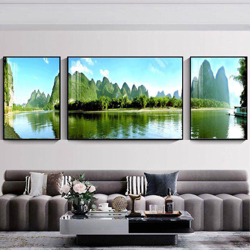 桂林山水画客厅自然风景沙发挂画绿水青山沙发背景画卧室壁画