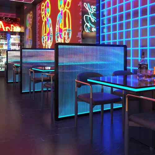 酒吧卡座隔断餐厅发光玻璃隔断桌椅组合酒馆发光清吧围栏全店定制