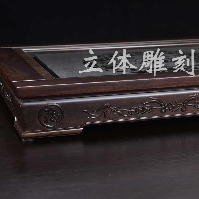 整套黑檀木茶盘家用乌金石大号茶台红木功夫茶具套装四合一实木
