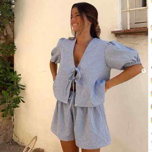 Womens Simple And Stylish Two-Piece Checkered Shorts Set -