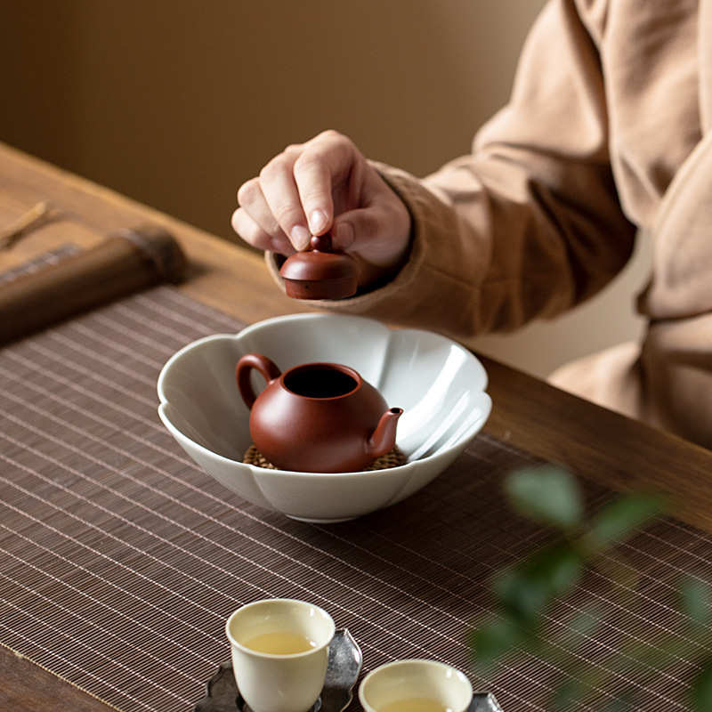 茶盘陶瓷壶功夫果盘点心家用瓷台干泡茶青白承盘茶具蓄水