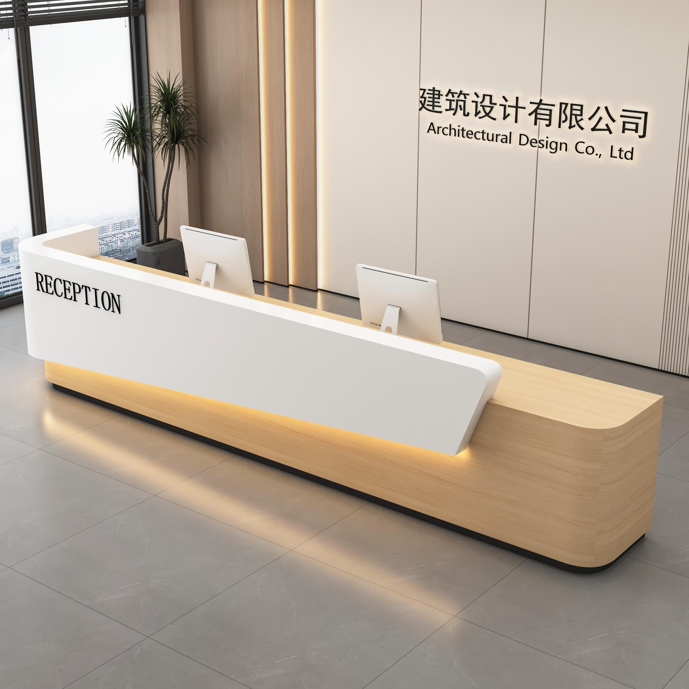简约公司台吧接待台酒店222大厅服务台办公前台桌前售楼室部台收