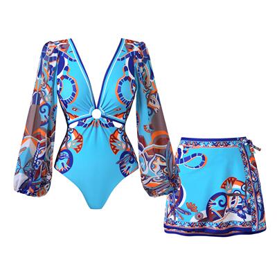 One-piece swimsuit women's polyester long pants printed