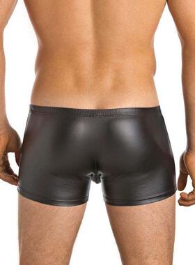 Men's Black Underwear PU Leather Boxer男士黑色内裤PU皮