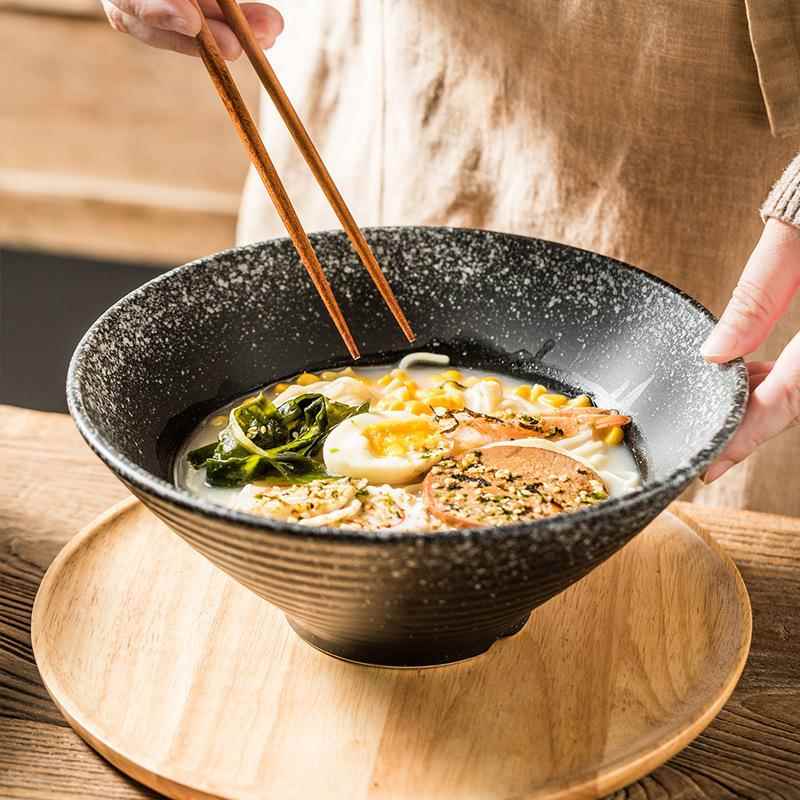 外贸陶瓷喇叭碗家用复古拉面拌面炒饭斗笠碗日式饭厅义大利面沙拉