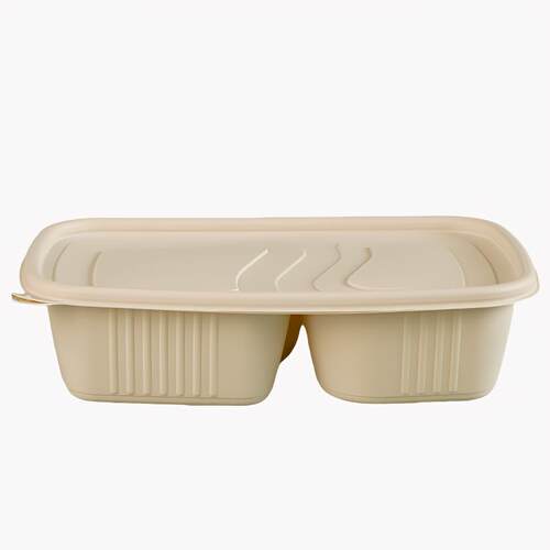 一次性双格打包盒玉米淀粉基可降解打包盒食品级家用野餐便当盒