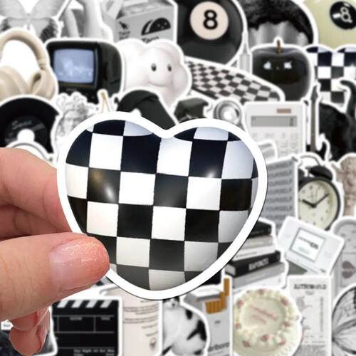 10/20/60pcs Cute Black White Ins Style Stickers Aesthetic De
