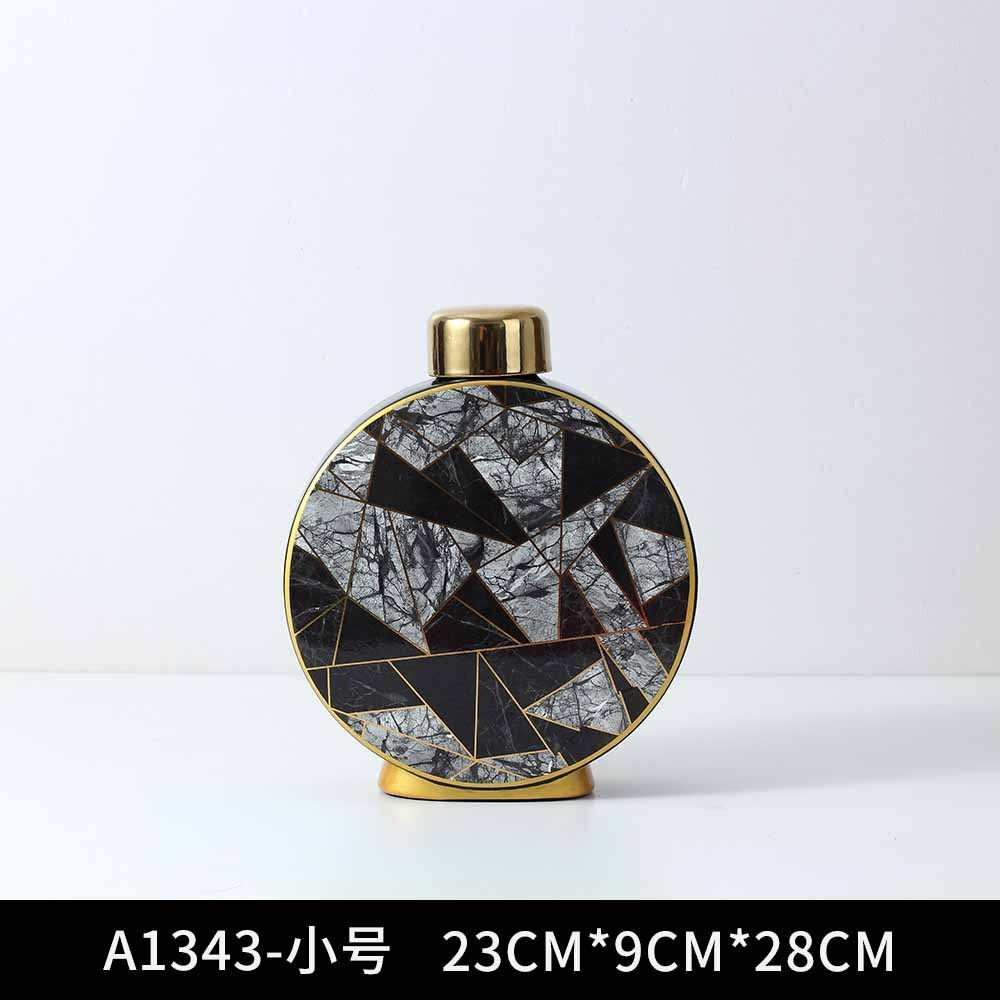 陶工艺品色储罐装摆件饰客厅罐欧式拼物花插家居瓷罐玄关简约石纹