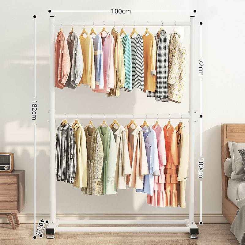 晾衣架落地家用晒衣架阳台卧室挂衣架子室内双杆式宿舍简易衣帽架