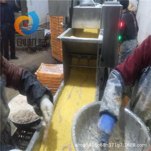 新款畅销鸡柳条上糠机 全自动雪花鸡柳上糠设备 无骨鸡柳上糠机